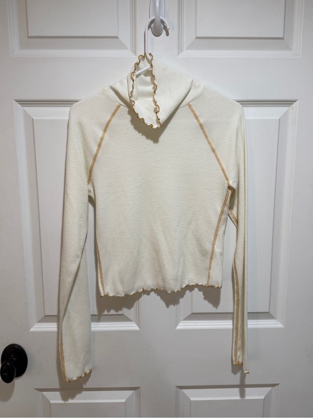 Free People Cream Turtleneck with Gold Contrast Trim